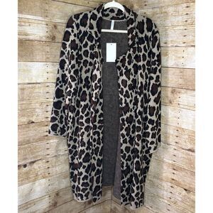 DOUBLJU BOUTIQUE LONG LINE THICK OPEN FRONT KNIT ANIMAL PRINT CARDIGAN SZ. 2XL